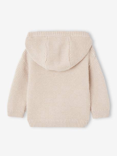 Chaqueta con capucha y cremallera de punto tricot para bebé beige jaspeado 