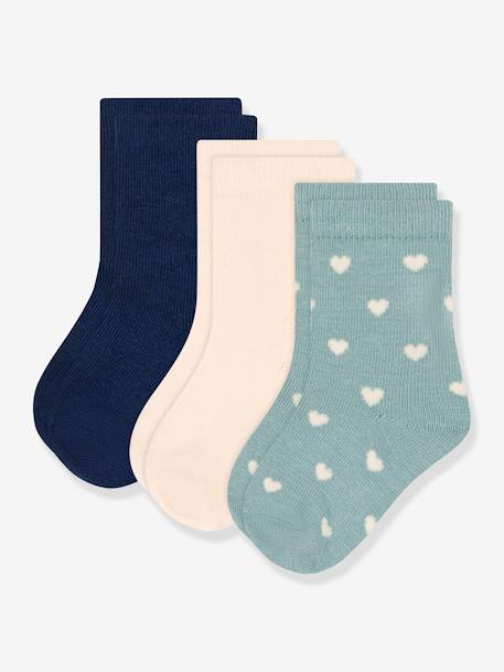 Pack de 3 pares de calcetines corazón PETIT BATEAU rosa palo 