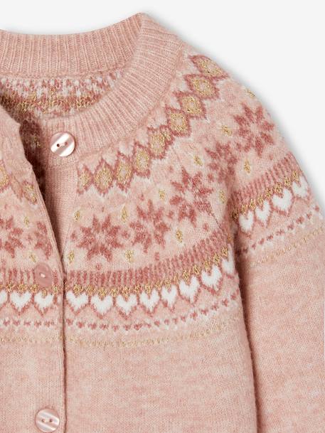 Chaqueta de jacquard con punto fantasía e hilo brillante para niña crudo+rosa maquillaje 