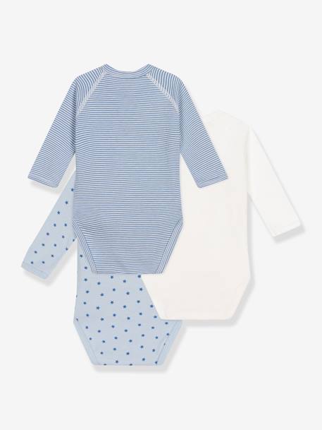 Pack de 3 bodies cruzados de manga larga PETIT BATEAU azul pizarra 