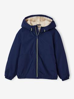 Niño-Abrigos y chaquetas-Impermeables y cortavientos-Cortaviento con capucha y forro sherpa para niño