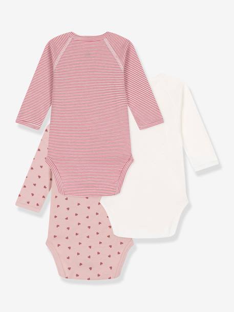 Pack de 3 bodies cruzados de manga larga PETIT BATEAU rosa palo 