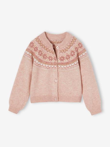 Chaqueta de jacquard con punto fantasía e hilo brillante para niña crudo+rosa maquillaje 