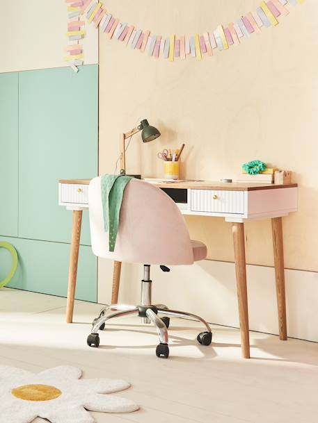 Silla de terciopelo para escritorio, con ruedas, para niño AZUL MEDIO LISO+rosa maquillaje+verde agua 