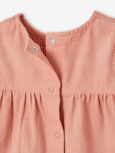 Vestido con smocks de pana y cuello bordado desmontable para bebé rosa 