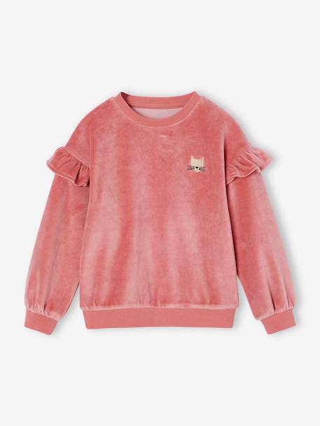 Sudadera con volantes de terciopelo motivo gato para niña rosa 