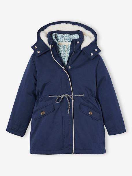 Parka 3 en 1 niña parka + chaleco azul índigo+rosa viejo 