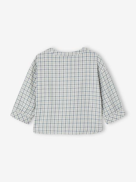 Camisa a cuadros para bebé con cuello mao verde agua 