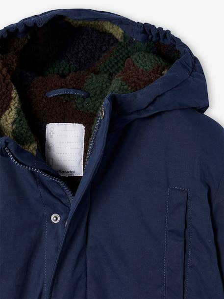 Parka con capucha y forro sherpa de camuflaje para niño azul oscuro 