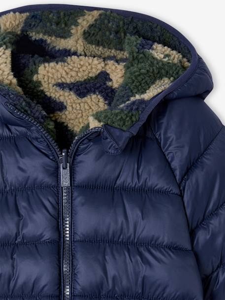 Chaqueta acolchada reversible con sherpa y capucha para niño azul marino+verde pino 