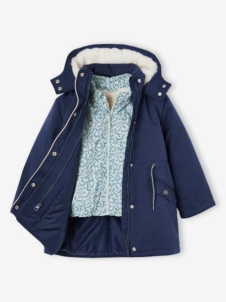 Parka 3 en 1 niña parka + chaleco azul índigo+rosa viejo 