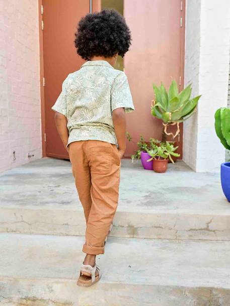 Pantalón ligero de lino y algodón para niño avellana+verde sauce 