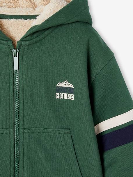 Sudadera con capucha y cremallera con forro sherpa para niño azul marino+gris oscuro+verde 