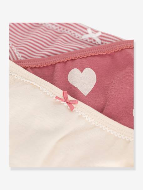 Pack de 3 braguitas con corazones de algodón rosa palo 