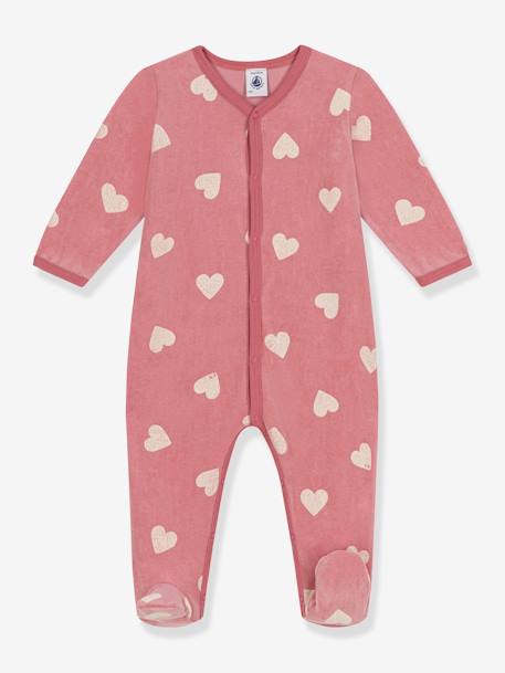 Pijama de terciopelo estampado corazón para bebé PETIT BATEAU rosa estampado 