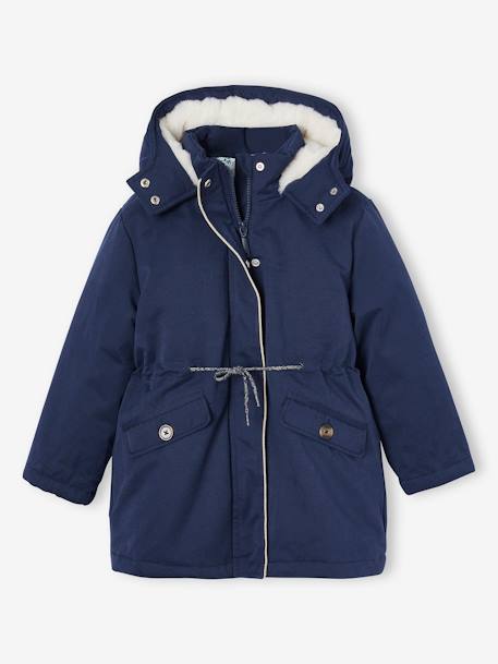 Parka 3 en 1 niña parka + chaleco azul índigo+rosa viejo 