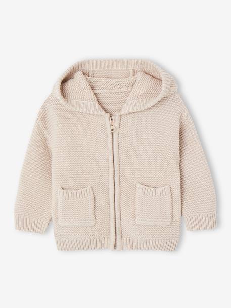 Bebé-Sudaderas, jerséis y chaquetas de punto-Chaqueta con capucha y cremallera de punto tricot para bebé