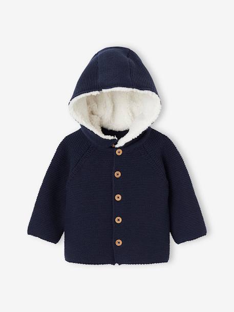 Bebé-Sudaderas, jerséis y chaquetas de punto-Chaquetas de punto-Cárdigan con capucha desmontable y forro sherpa para bebé