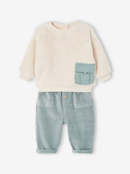 Conjunto de sudadera de felpa + pantalón de pana para bebé verde agua 