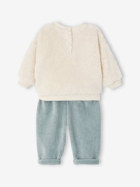 Conjunto de sudadera de felpa + pantalón de pana para bebé verde agua 