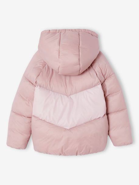 Chaqueta acolchada con capucha colorblock para niña malva 