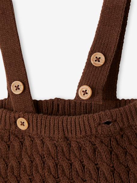 Conjunto bebé de jersey a rayas y pantalón con tirantes de punto tricot trenzado chocolate 