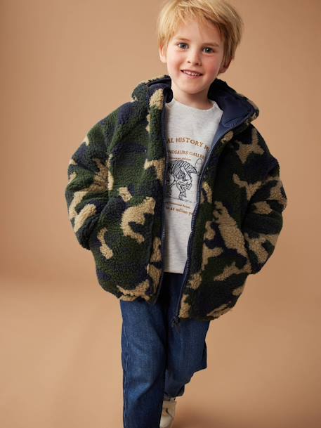 Chaqueta acolchada reversible con sherpa y capucha para niño azul marino+verde pino 