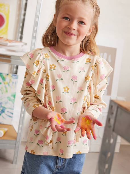 Camiseta de manga larga con volantes niña vainilla 