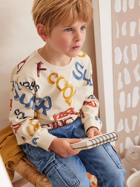 Camiseta con estilo de sudadera y estampado para niño crudo+ocre+verde agua 