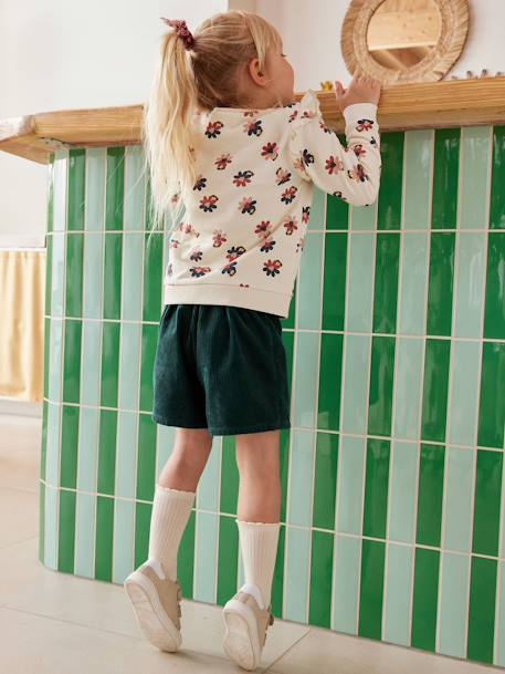 Falda-short de pana con efecto cruzado para niña rosa+verde azulado+verde inglés 