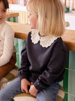 Niña-Jerséis, chaquetas de punto, sudaderas-Sudadera cuello fantasía de macramé niña