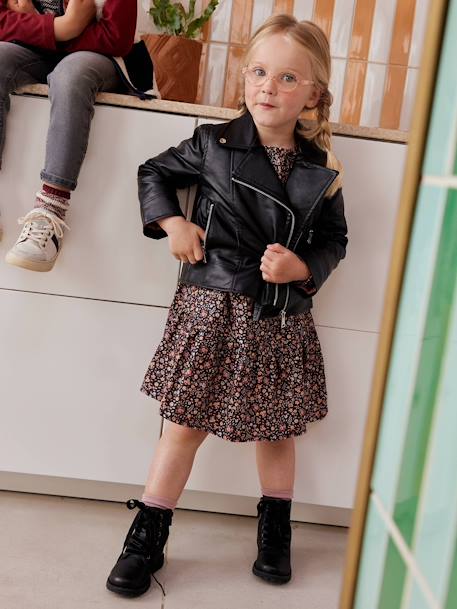 Vestido con volante y estampado de flores para niña rosa estampado 