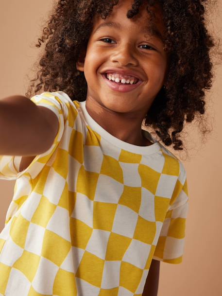 Camiseta a cuadros de manga corta para niño blanco estampado 