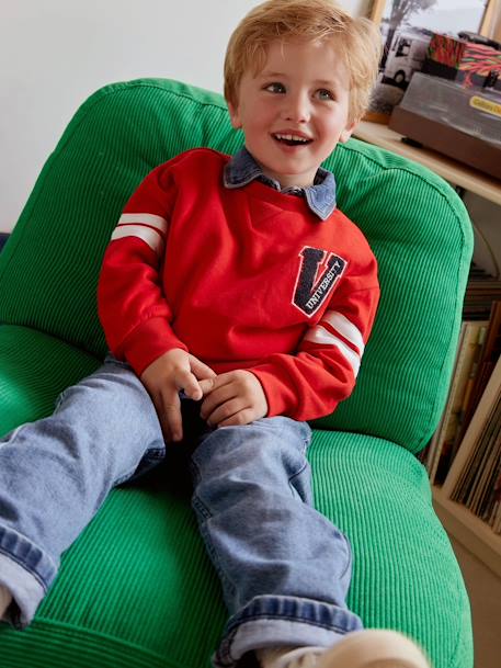 Sudadera cuello redondo estilo universitario para niño rojo 