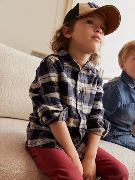 Camisa de franela a cuadros para niño azul oscuro+azul pizarra+cuadros blancos 