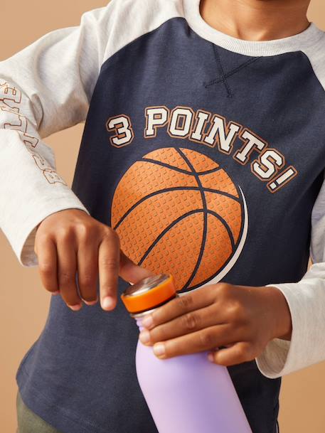 Camiseta con balón en relieve y manga raglán a contraste para niño azul oscuro 