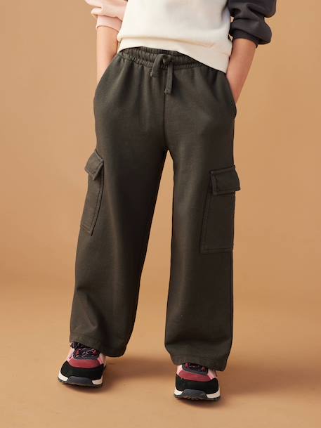 Pantalón de chándal ancho para niña gris oscuro+rosa maquillaje 