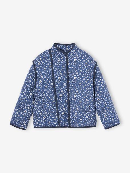 Chaqueta acolchada con flores y forro sherpa para niña azul estampado 