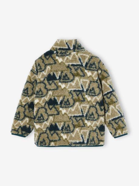 Sudadera con cremallera de punto polar y estampado camuflaje para niño verde sauce 