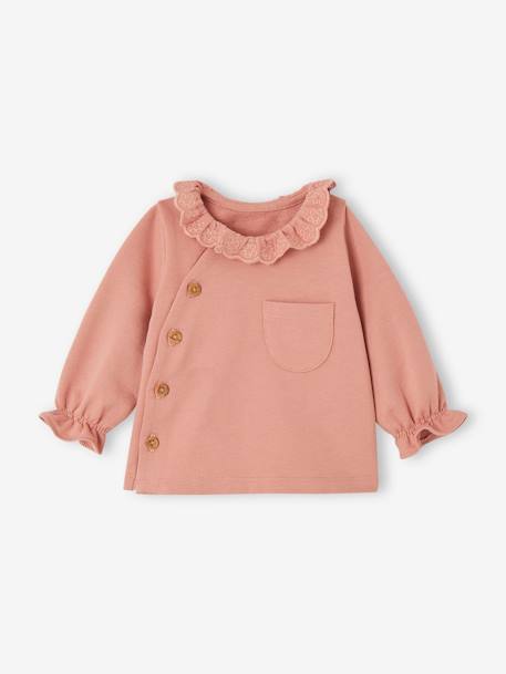 Sudadera con cuello bordado personalizable para bebé niña rosa 