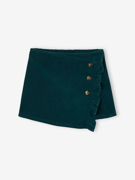 Falda-short de pana con efecto cruzado para niña rosa+verde azulado+verde inglés 