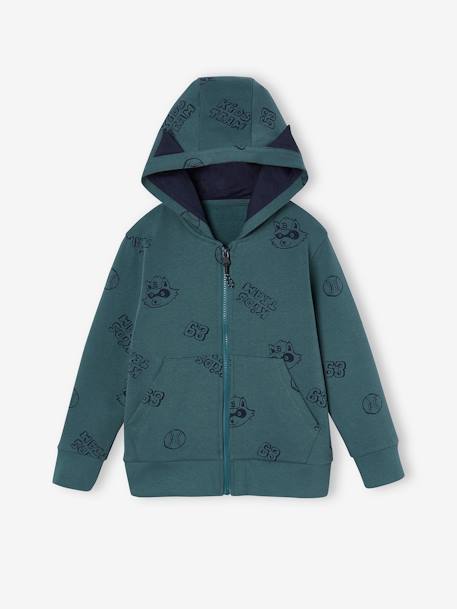 Sudadera deportiva con cremallera y capucha con orejas niño verde agua 