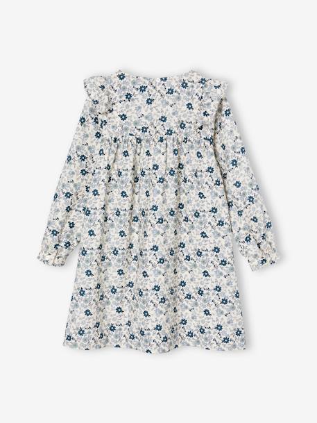 Vestido estampado de flores con volante para niña azul índigo+crudo 