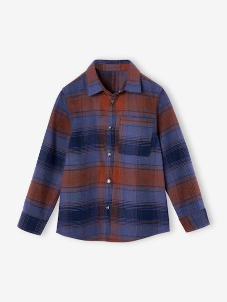 Camisa de franela a cuadros para niño azul oscuro+azul pizarra+cuadros blancos 