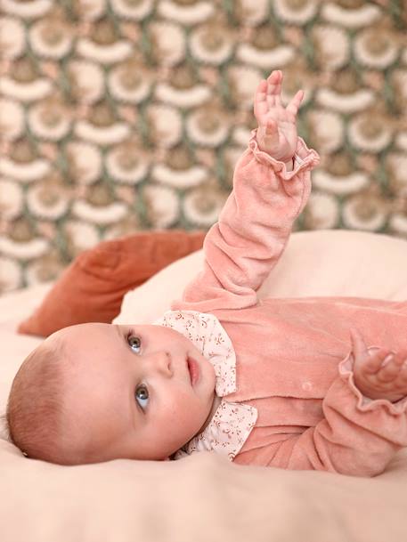 Pijama con cuello de terciopelo personalizable para bebé recién nacido rosa maquillaje 