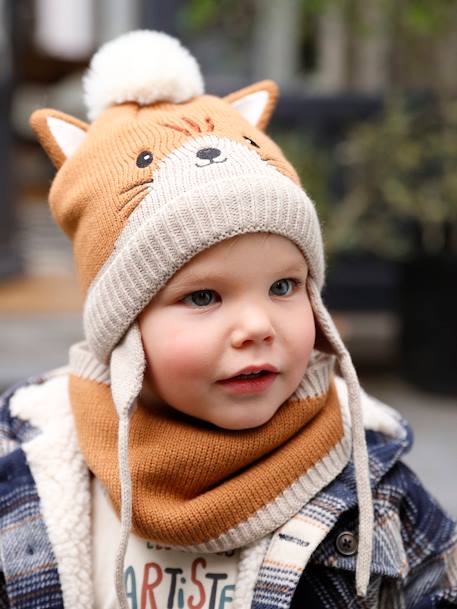 Conjunto animal de gorro + snood + manoplas para bebé nuez de pacana 