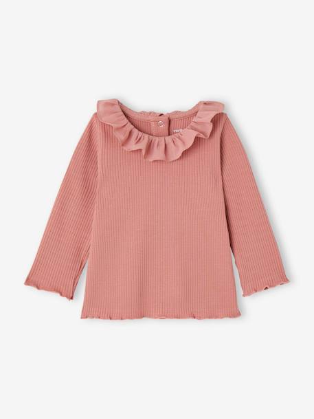 Camiseta de canalé con cuello para bebé caramelo+rosa viejo 