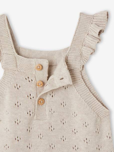 Peto para bebé de punto tricot con tirantes con volantes beige jaspeado 