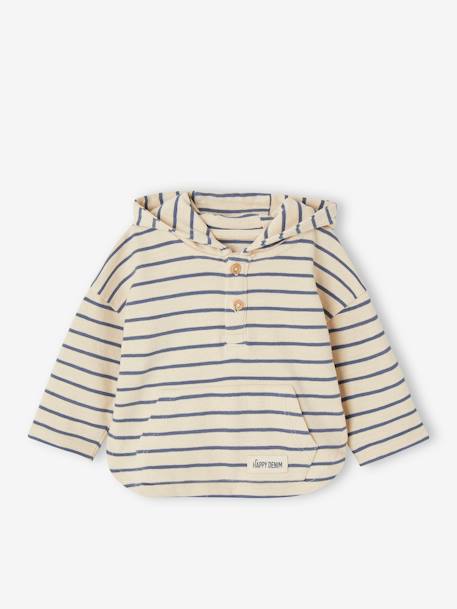 Camiseta con capucha a rayas para bebé niño beige arena 