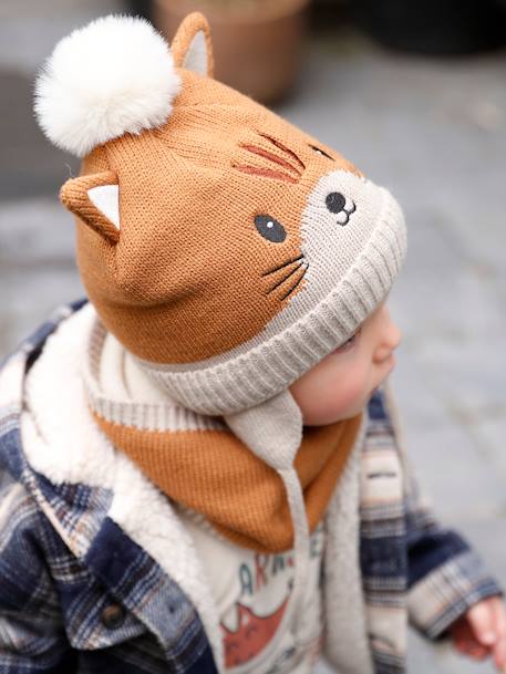 Conjunto animal de gorro + snood + manoplas para bebé nuez de pacana 